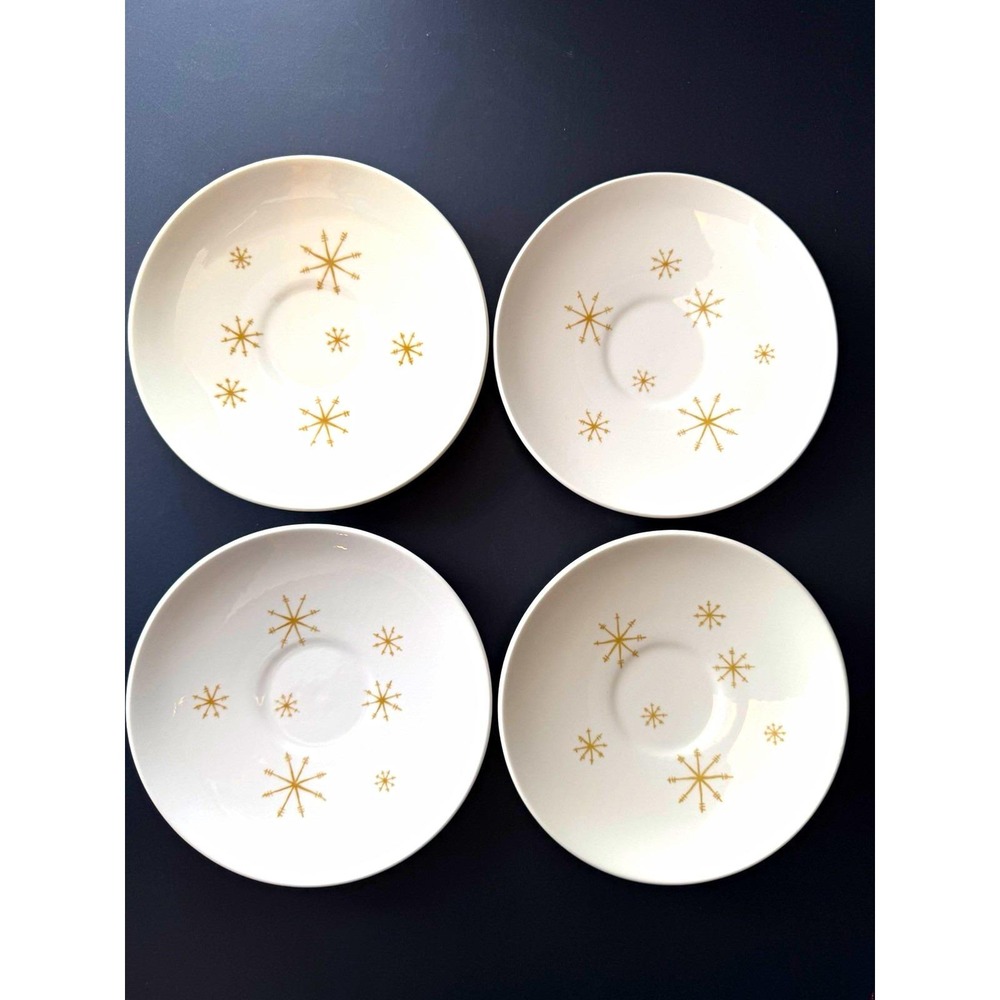 SG-S1–S4 Royal China Star Glow 6 3/8" Saucers Lot of 4 Gold Atomic MCM Vintage